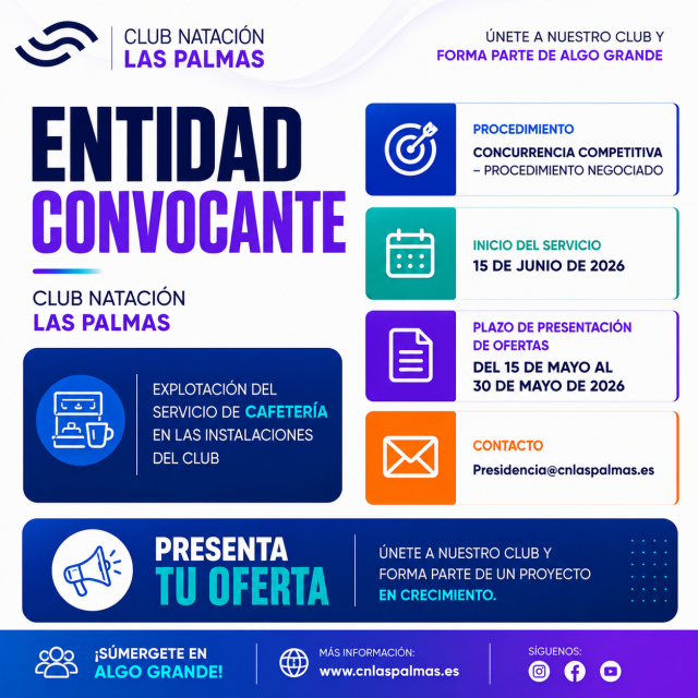 El Club Natación Las Palmas abre el proceso de licitación para la explotación de su cafetería