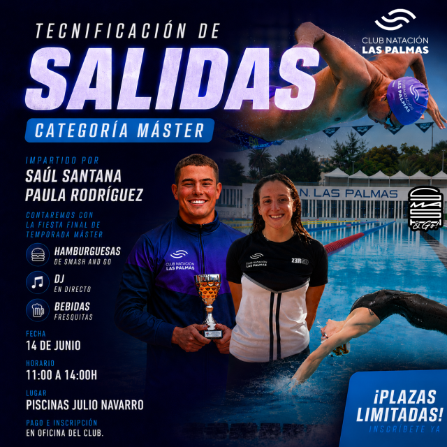 El Club Natación Las Palmas organiza una Tecnificación de Salidas Máster con Saúl Santana y Paula Rodríguez
